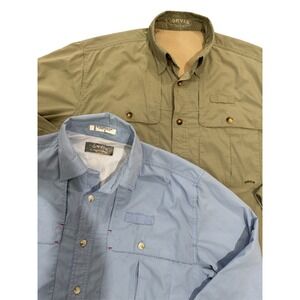 2- Orvis vented Long Sleeve Fishing Shirt‎ Men's Size M Gingham Plaid trout bum